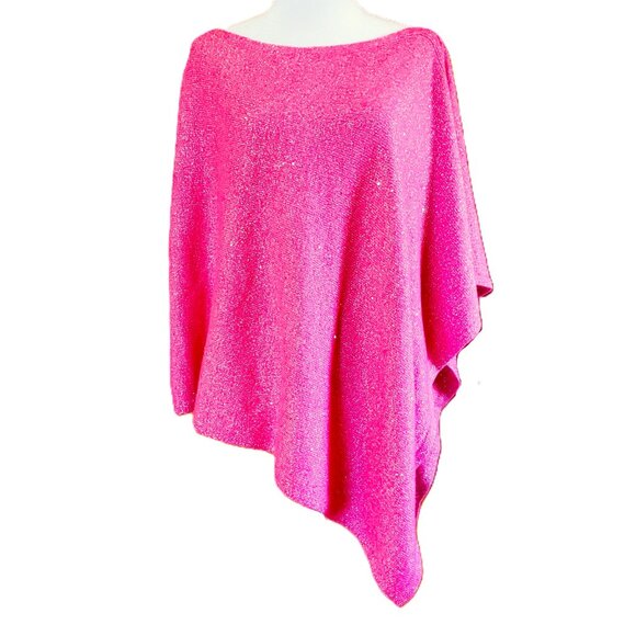 Talbots Pink Sequin Poncho Sweater Asymmetrical Hem Women's Size M/L Barbiecore - Picture 2 of 8